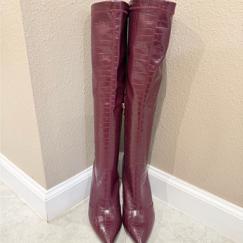 Chic Over the Knee Croc-Embossed Boots